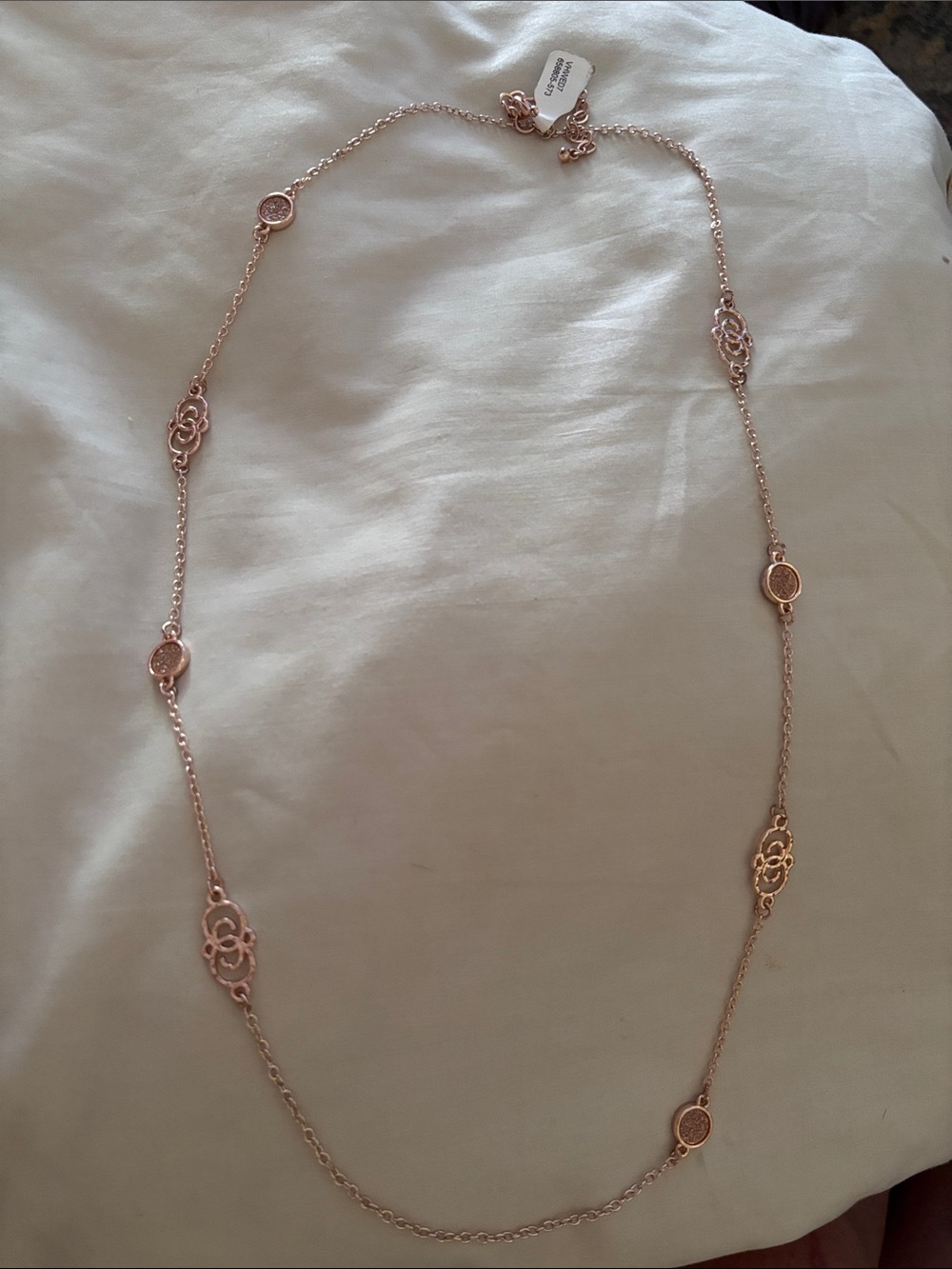 Kate Spade Rose Gold Long Link Necklace with Floral Medallions